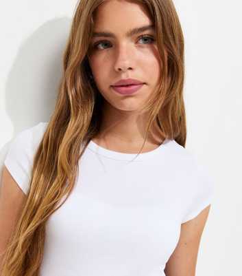 Girls White Cotton Rich Cap Sleeve Crop T-Shirt