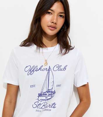 White Cotton Sailing Boat Print Relaxed T-Shirt