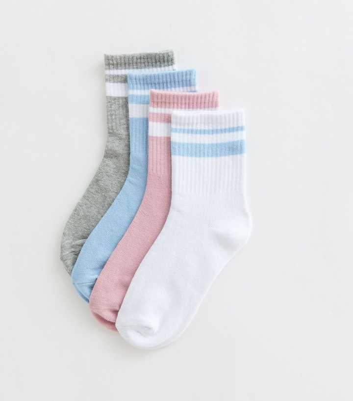 Pack of 4 Multicoloured Cotton Rich Striped Ribbed Ankle Socks