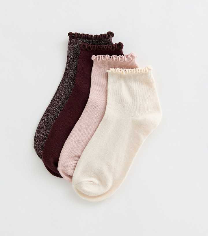 Pack of 4 Multicoloured Frill Hem Ankle Socks