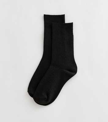 Black Cotton Rich Glitter Ribbed Ankle Socks