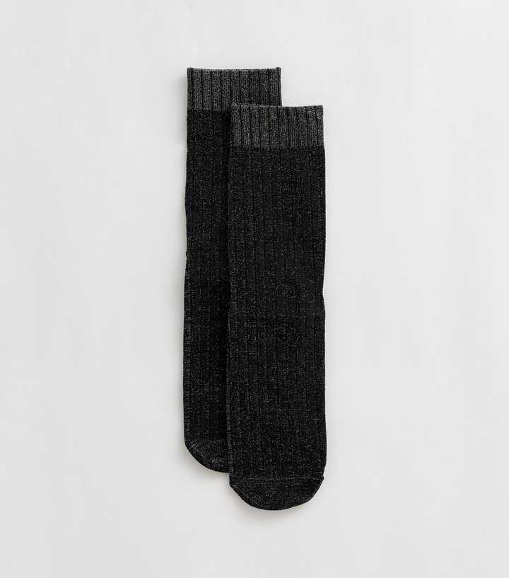 Black Glitter Mesh Ribbed Socks