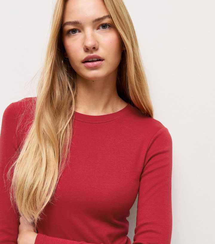 Bright Red Cotton Rich Long Sleeve Baby Tee Top