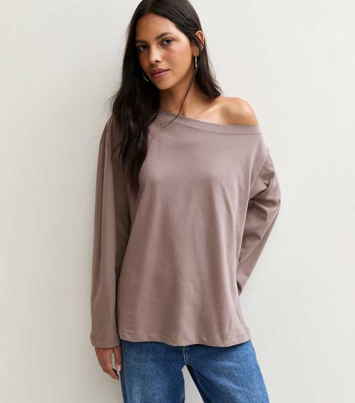 Mink Cotton Long Sleeve Off The Shoulder Top