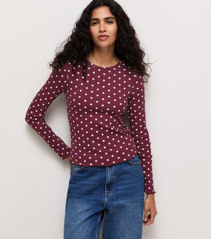 Red Cotton Rich Spot Print Long Sleeve Babylock Top