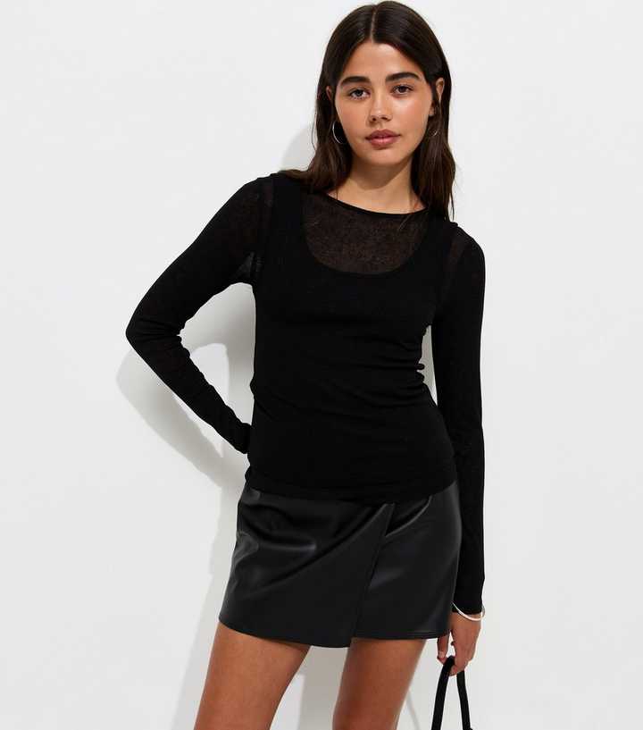 Black Sheer Layered Tank Long Sleeve Top