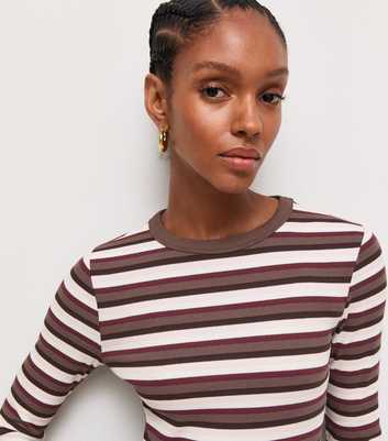 Red Cotton Rich Striped Long Sleeve Ribbed Top