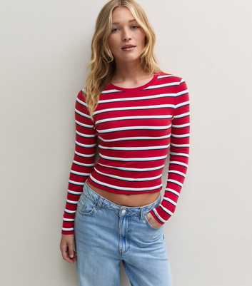 Red Cotton Rich Striped Long Sleeve Baby Tee
