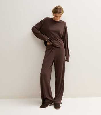 Dark Brown Drawstring Wide Leg Trousers
