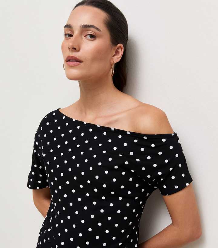 Black Polka Dot Off the Shoulder Top