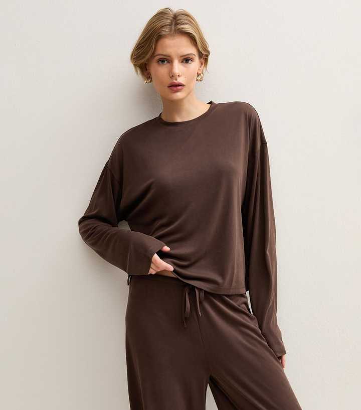 Dark Brown Boxy Long Sleeve T-Shirt
