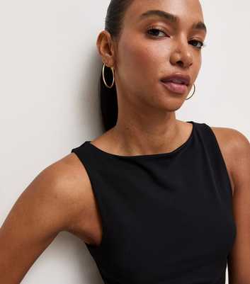 Black Slinky Jersey Slash Neck Vest Top
