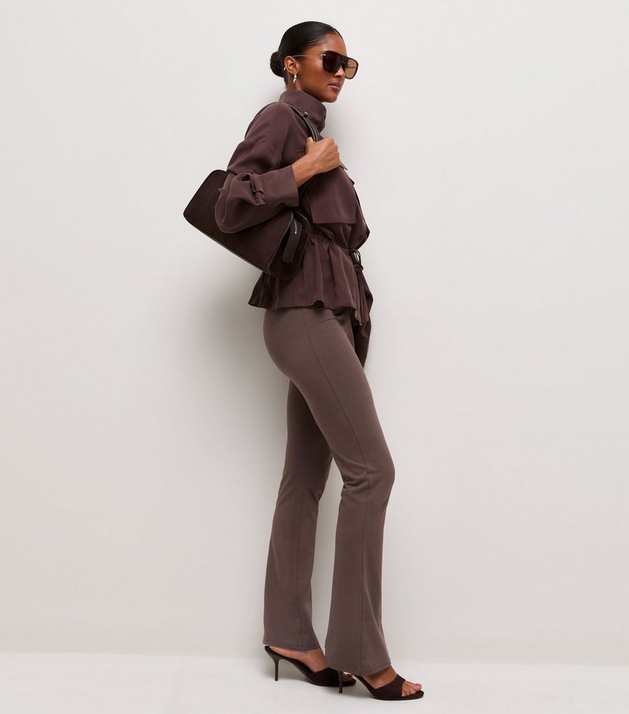Dark Brown Stretch Cotton Rich Kick Flare Leggings