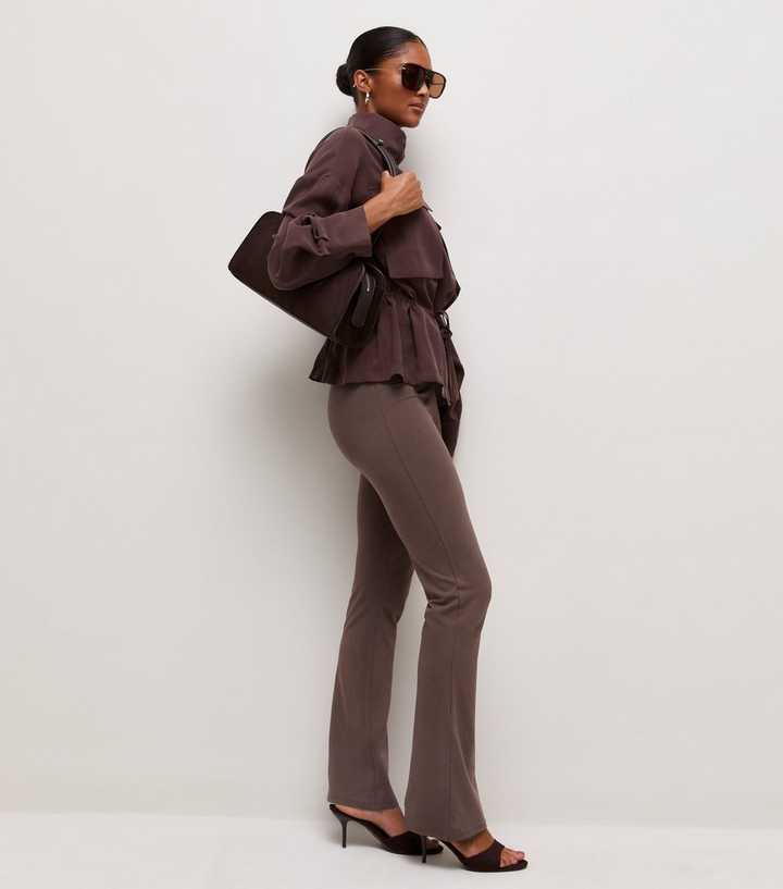 Dark Brown Stretch Cotton Rich Kick Flare Leggings