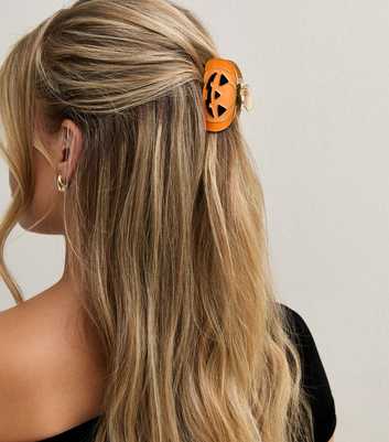 Orange Enamel Pumpkin Hair Claw Clip
