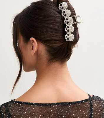 Silver Tone Diamanté Skull Hair Claw Clip