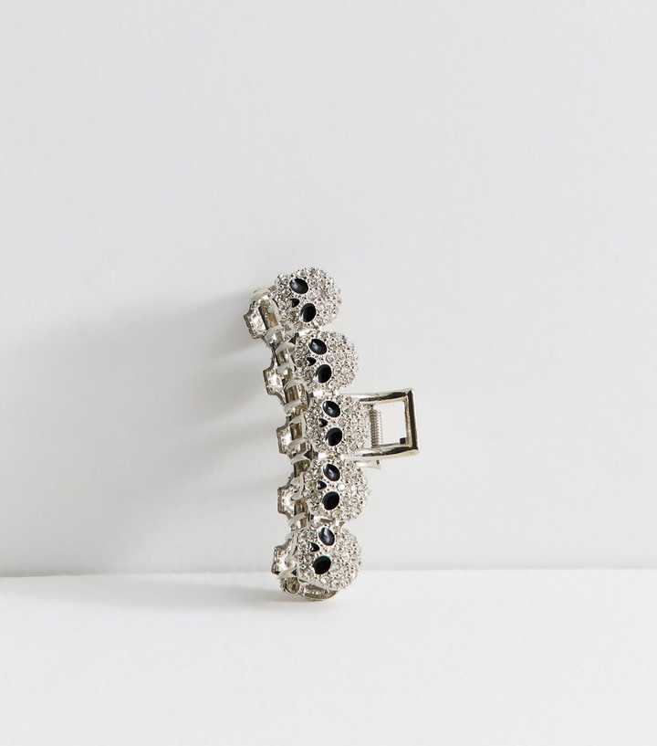 Silver Tone Diamanté Skull Hair Claw Clip