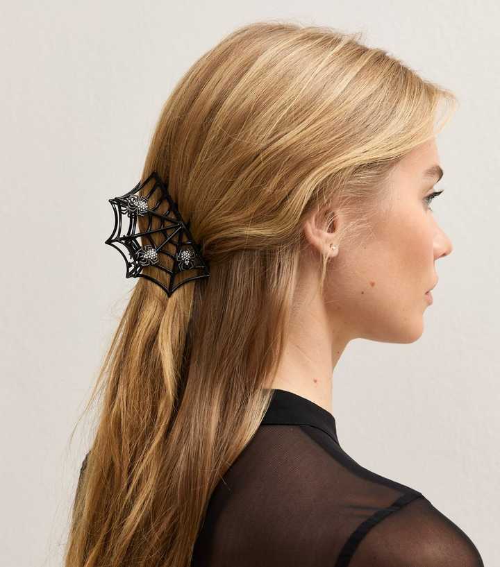 Black Metal Spider Web Hair Claw Clip