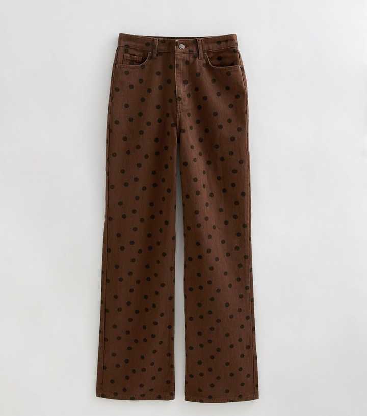 Tall Dark Brown Polka Dot Wide Leg Jeans