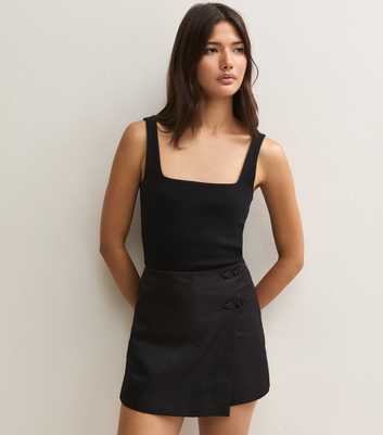 Black Frog Button Wrap Mini Skort