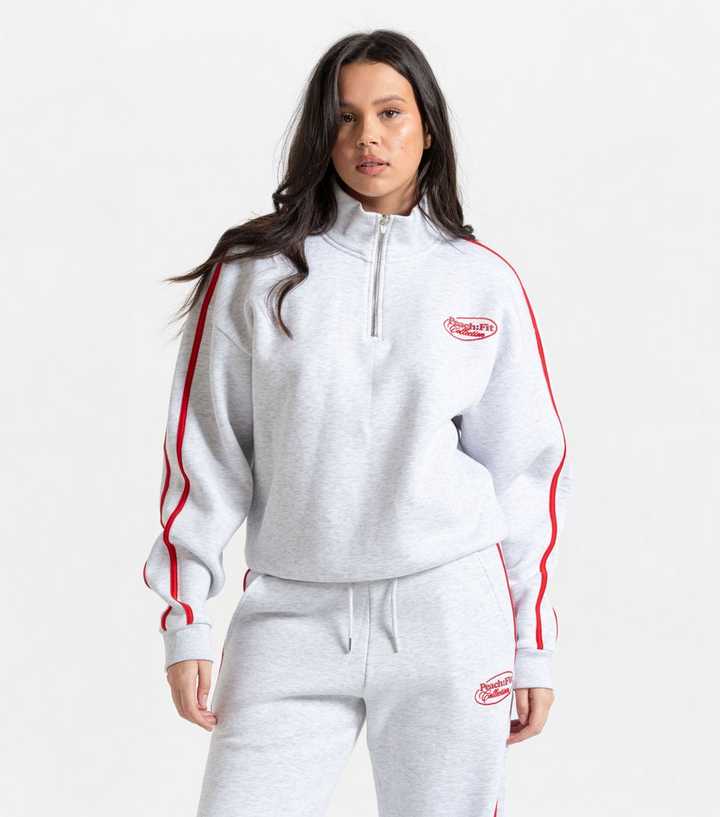Peach:Fit Grey Marl Laelia Quarter Zip Sweatshirt