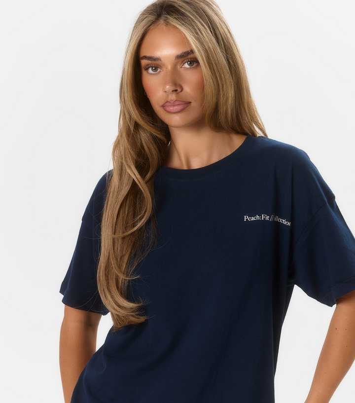 Peach:Fit Navy Cotton Rich Rosa T-Shirt