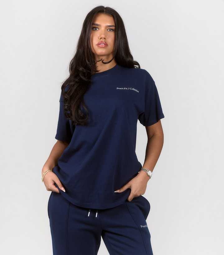 Peach:Fit Navy Cotton Rich Rosa T-Shirt