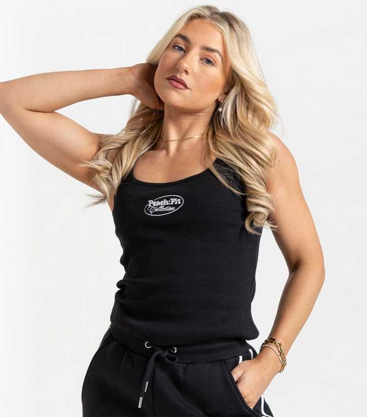 Peach:Fit Black Laelia Ribbed Vest Top