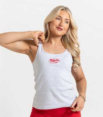Peach Fit Grey Marl Ribbed Logo Laelia Tank Top