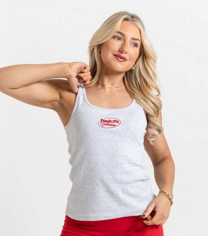 Peach Fit Grey Marl Ribbed Logo Laelia Tank Top