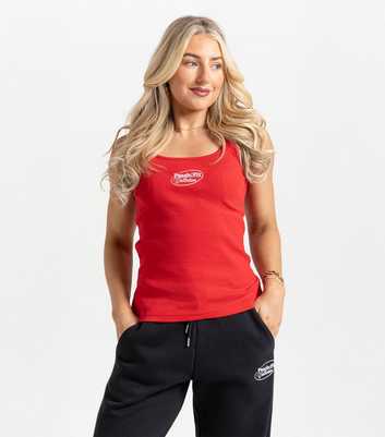 Peach Fit Bright Red Ribbed Logo Laelia Tank Top
