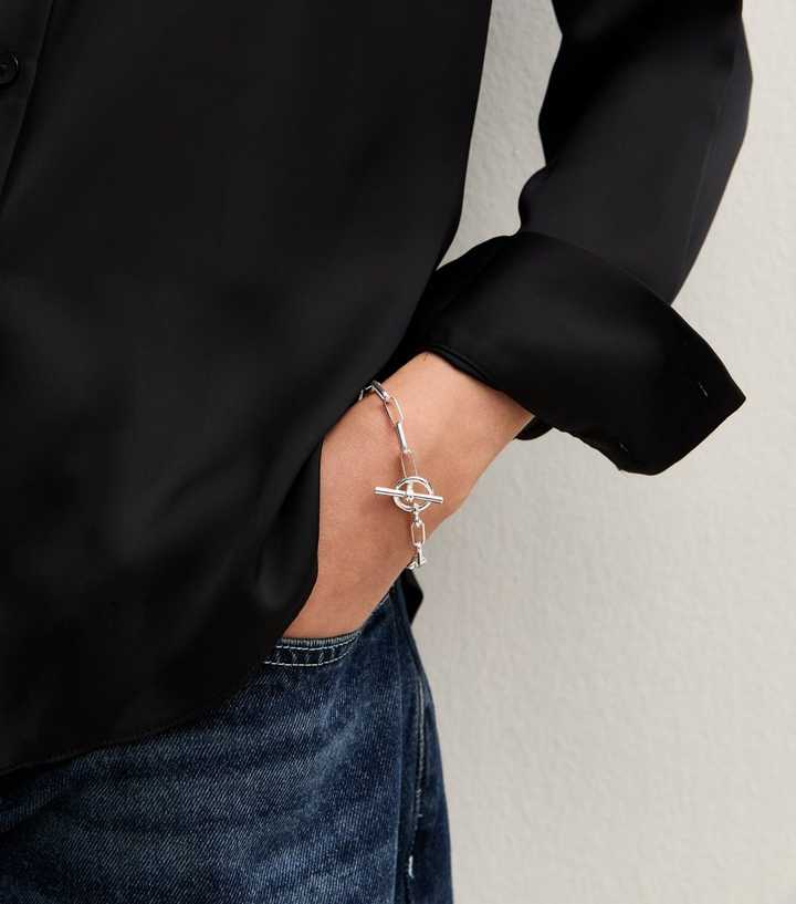 Silver-Tone T-Bar Chain Link Bracelet