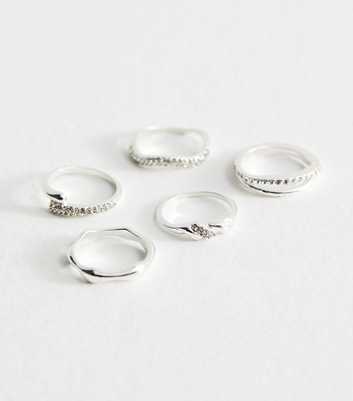 Pack Of 5 Silver Tone Diamante Embellished Ring Stack