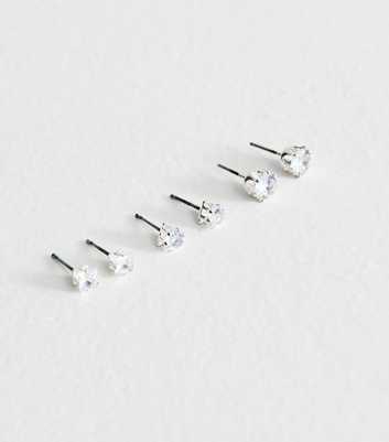 Pack Of 3 Silver Tone Diamante Gem Mixed Stud Earrings