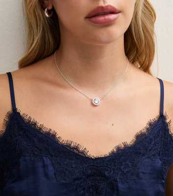 Silver Tone Cubic Zirconia Round Pendant Necklace