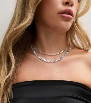 Silver Tone Diamante Gem Two Layer Necklace