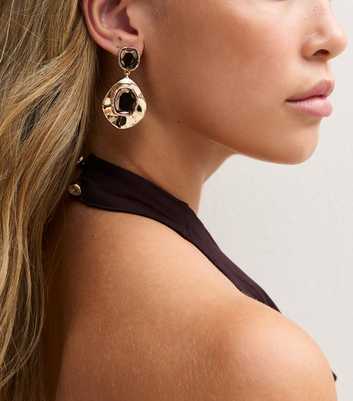 Gold Tone Brown Faux Gem Drop Earrings