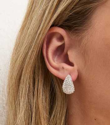 Silver-Tone Diamante Teardrop Earrings