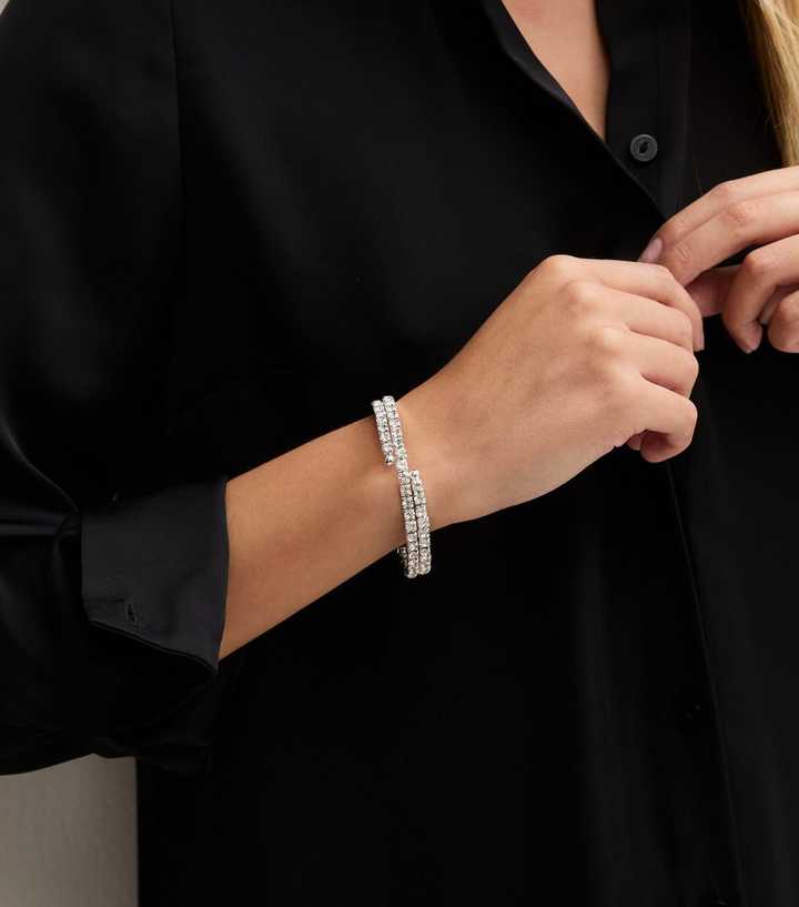 Silver Diamante Two Row Wrap Bracelet