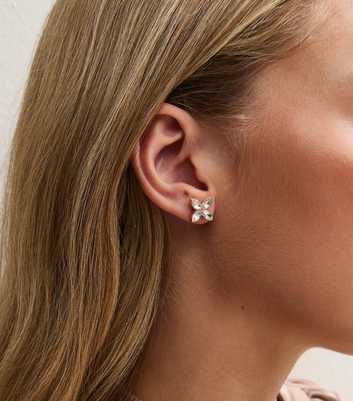 Gold-Tone Diamante Gem Flower Shape Earrings