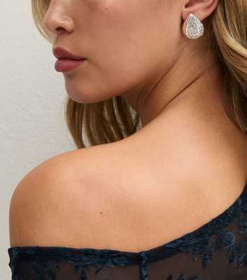 Silver Tone Diamante Teardrop Stud Earrings
