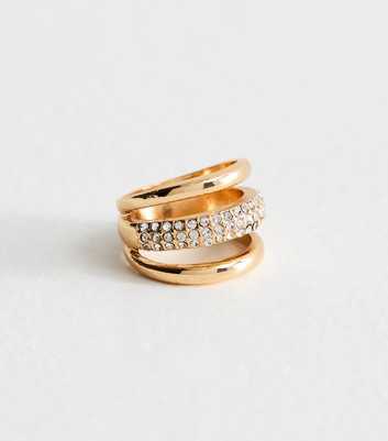 Gold Tone Multi Row Diamante Chunky Ring