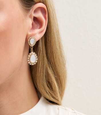 Gold-Tone Pink Gem Teardrop Earrings