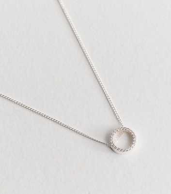 Silver Tone Cubic Zirconia Circle Pendant Necklace