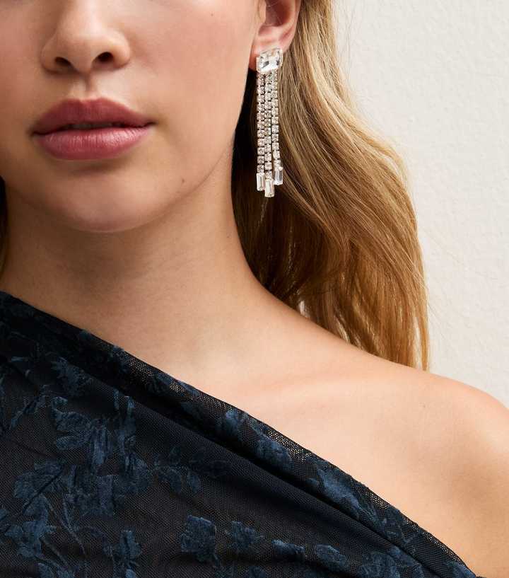 Silver Tone Diamanté Tassel Drop Earrings