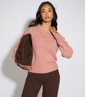 Gini London Light Pink Crochet Yoke Knitted Jumper