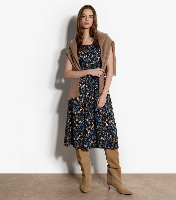 apricot blue floral dress Ditsy Print Midi Size:8.5 ethereal bridesmaid dress can Portia & Scarlett Black Long Sleeve Mini