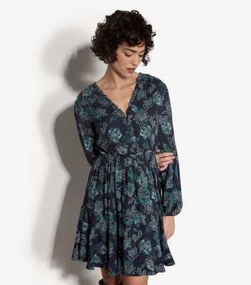 Apricot Blue Ruffle Trim V-Neck Mini Dress