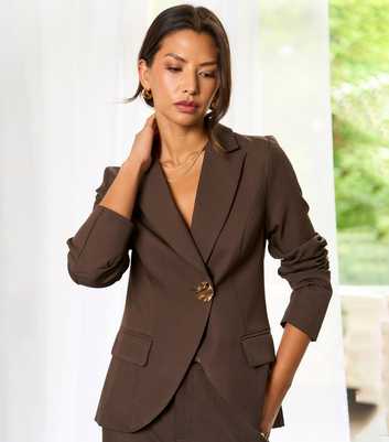 Gini London Dark Brown Tailored Button Detail Blazer