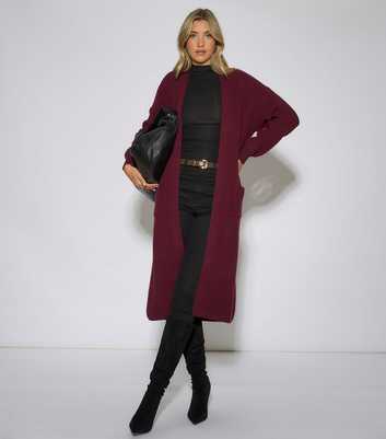 Gini London Dark Red Longline Ribbed Knit Cardigan